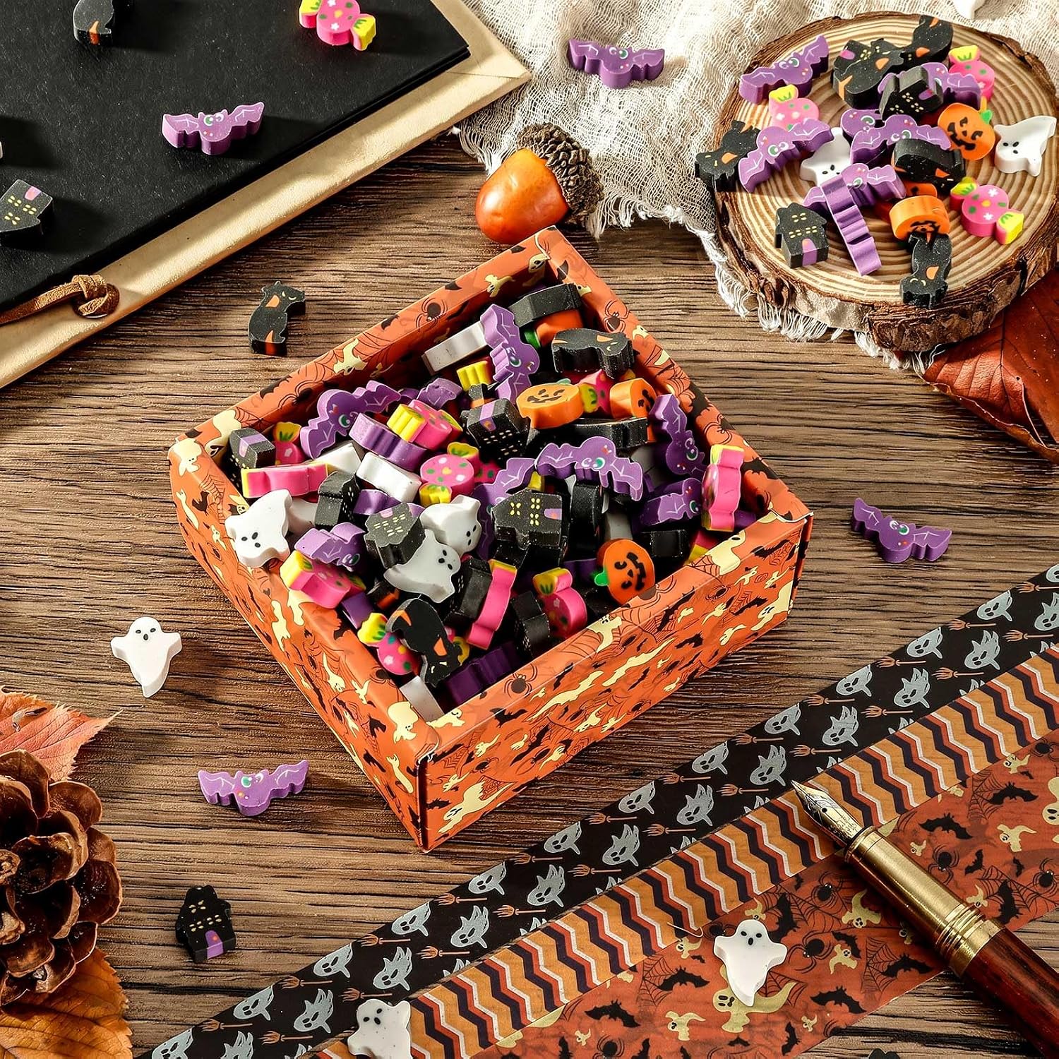 320 Pcs Mini Halloween Erasers, Pumpkin Ghost Bat Fun Pencil Erasers image 4