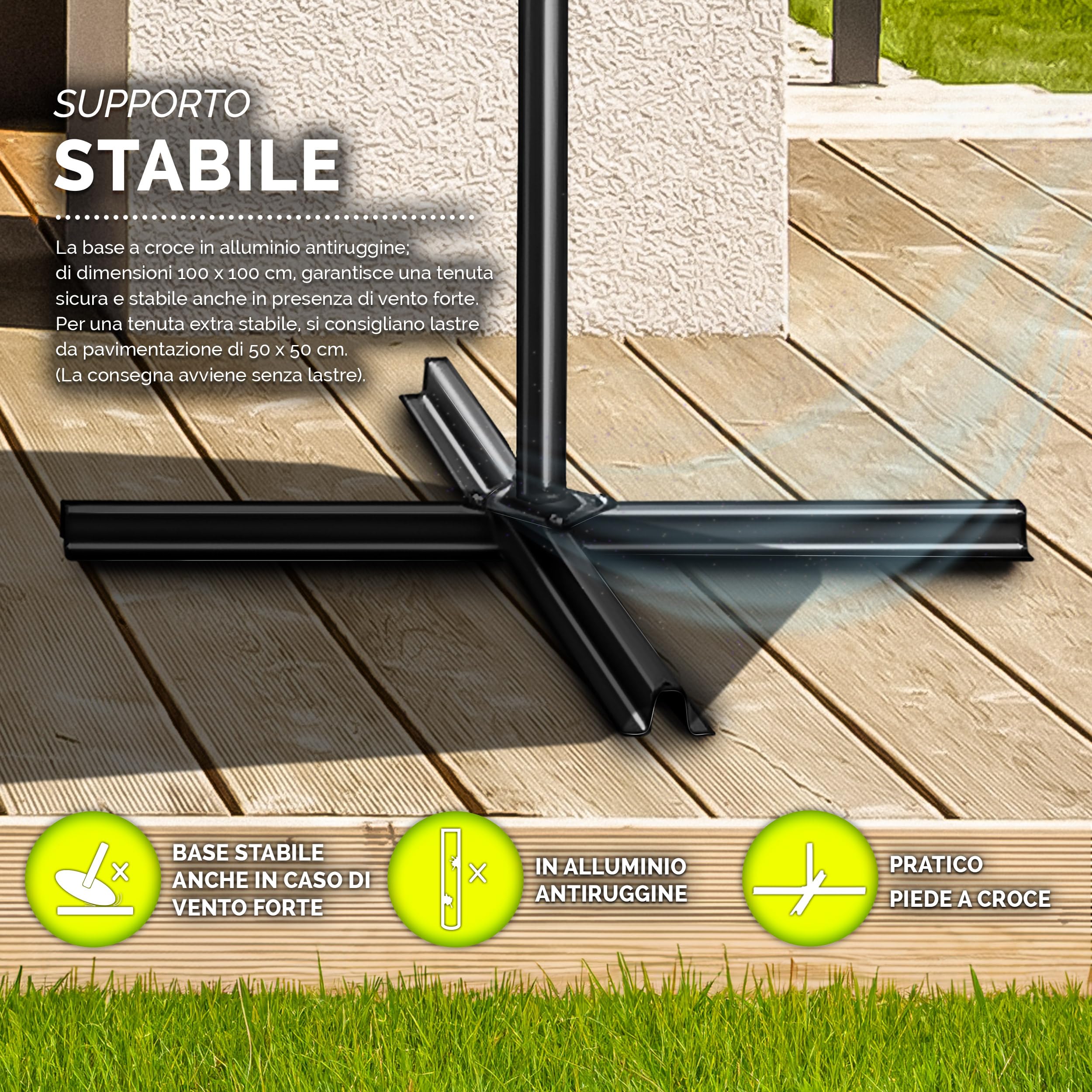 Tillvex Ombrellone da Giardino Ø 300 cm Alluminio Con Protezione UV Impermeabile Base Inclusa