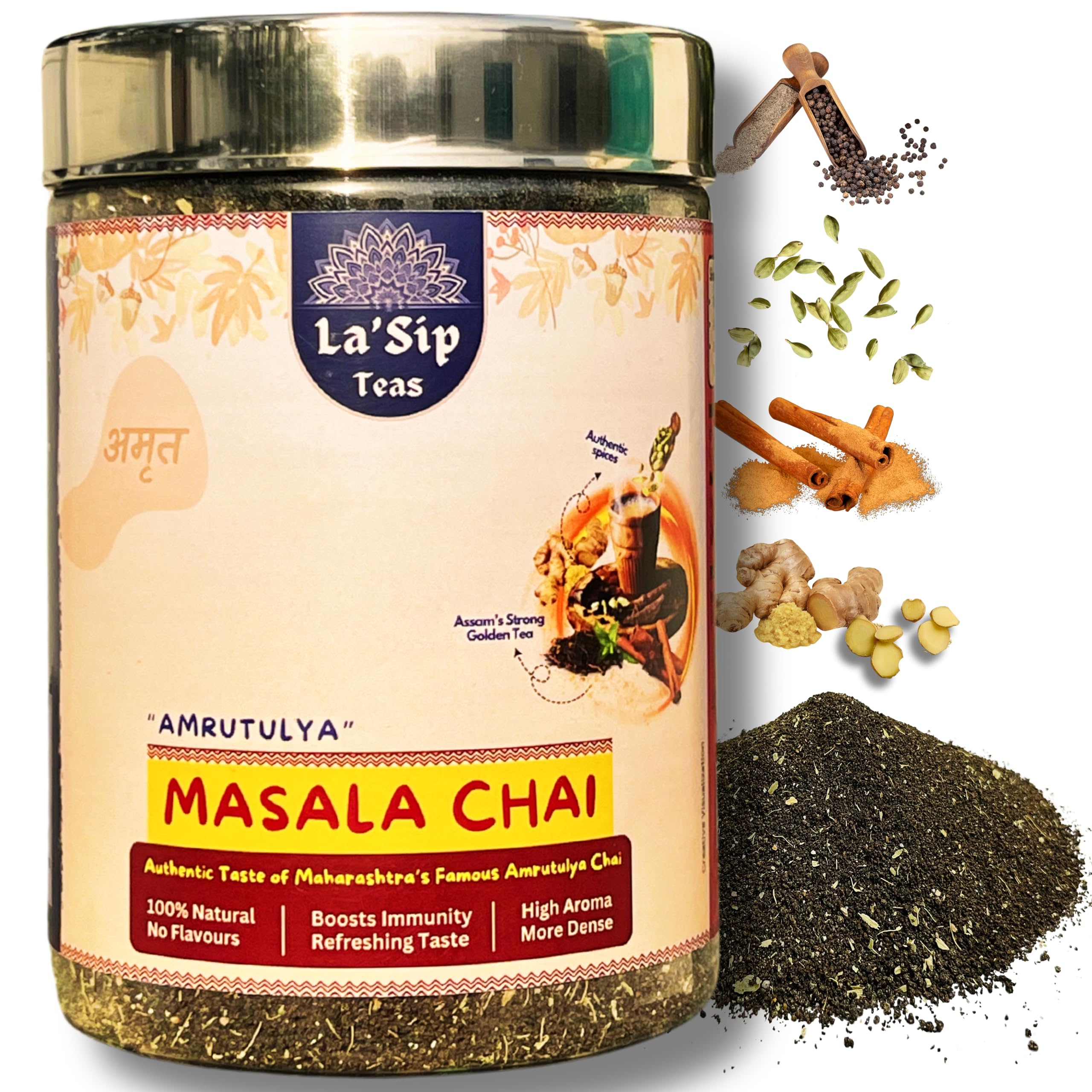LaSip - Amrutulya Masala Tea |200g| Strong Assam Tea Leaves with Pure Spices (Grounded) | Elaichi Tea Powder | Premium Blend of Masala Chai Patti and Chai Masala (B0D77QSR75) Amazon Price History, Amazon Price Tracker