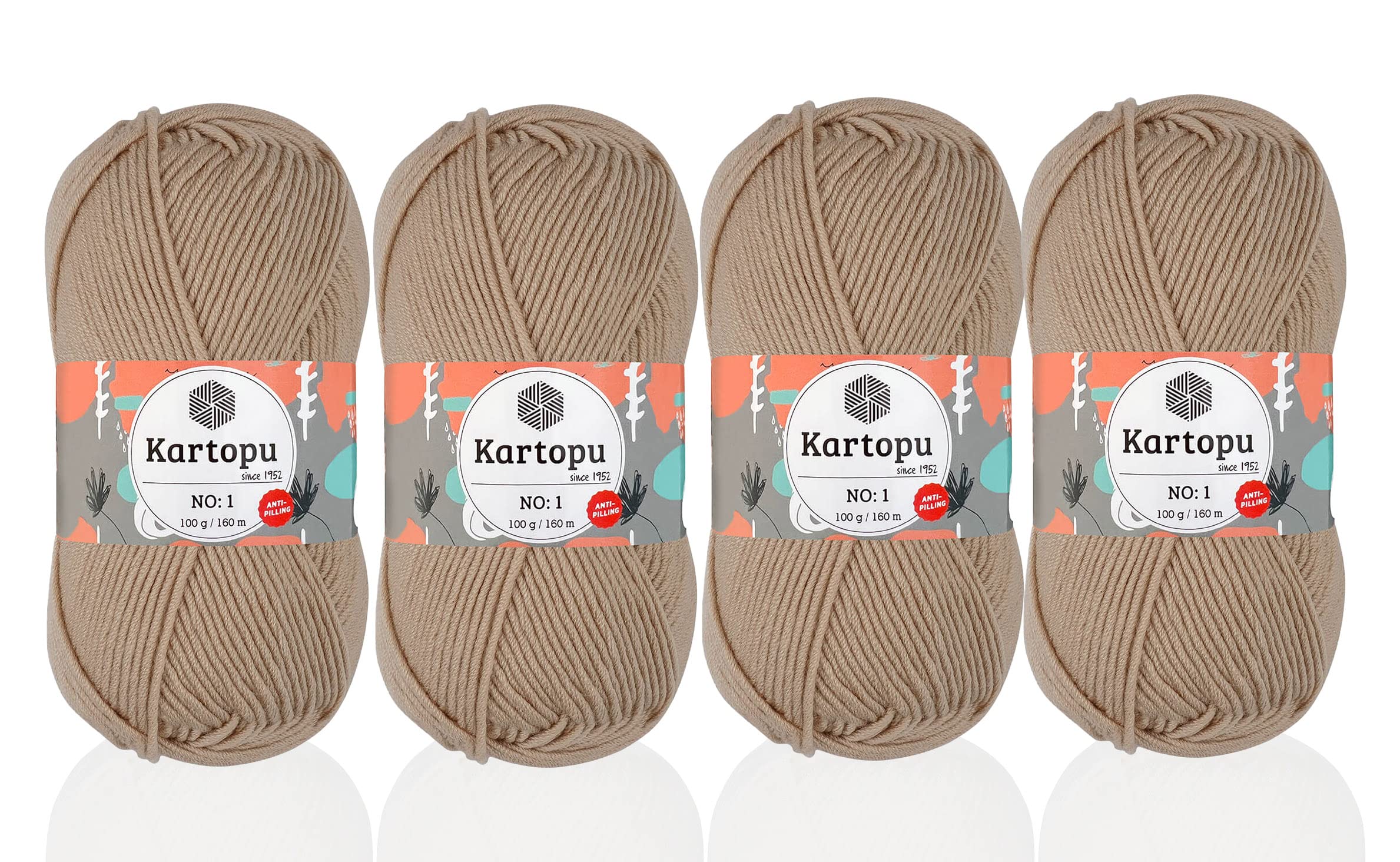 Kartopu No1 Knitting Rope,Anti-Pilling Yarn,(4Balls) Each Skein(Ball) 3.53 Oz (100g),This Yarn is Great for Babies' Sensitive Skins (Skin 855)