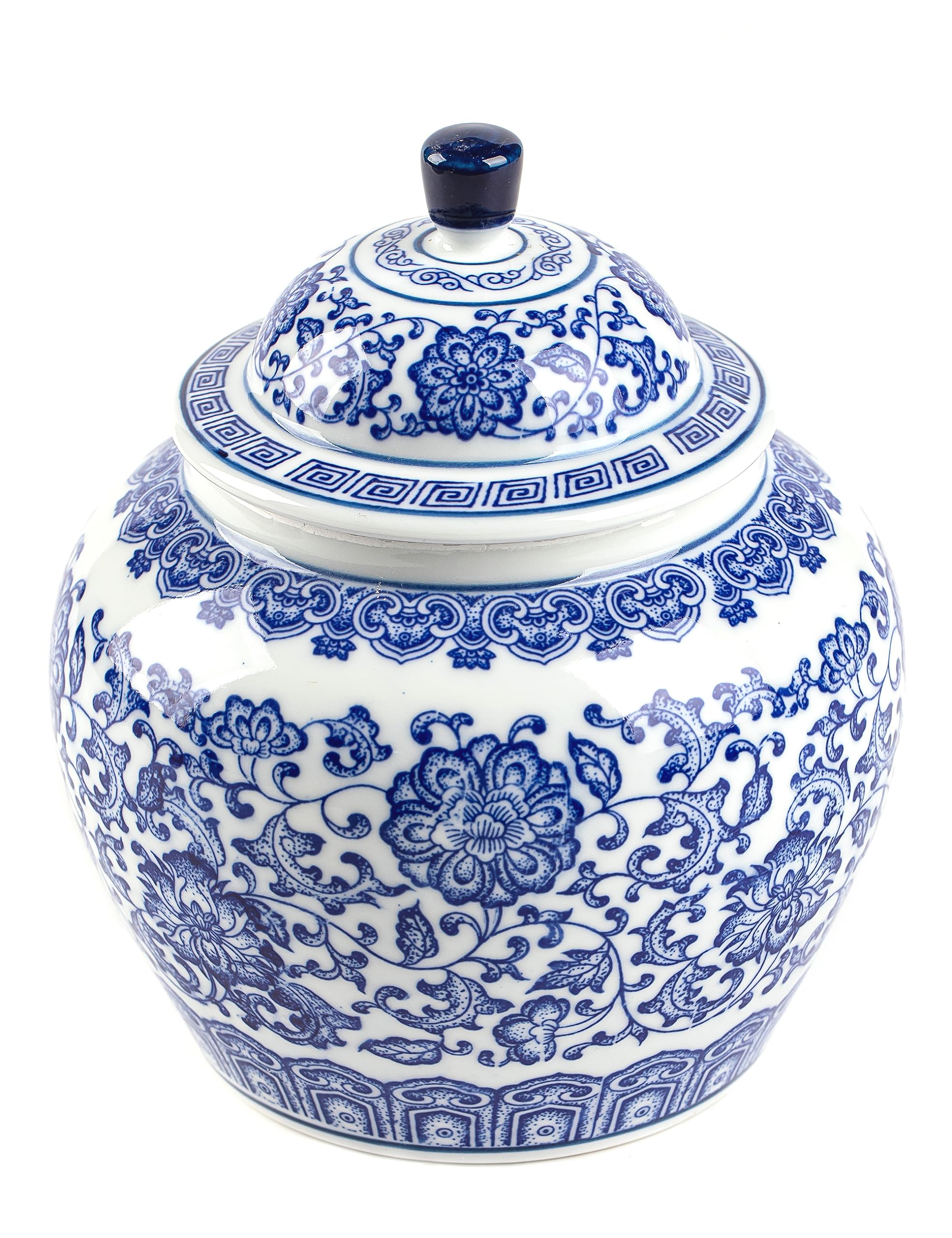 Blue and White Ginger Jar, Ceramic Chinoiserie Decorative Jars for Home, Office, Ginger Jar Vase Pocelain for Table, Living Room, Bookshelf, Mantle