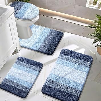 OLANLY Bathroom Rugs Sets 4 piece, Soft Microfiber Absorbent Bath Mat