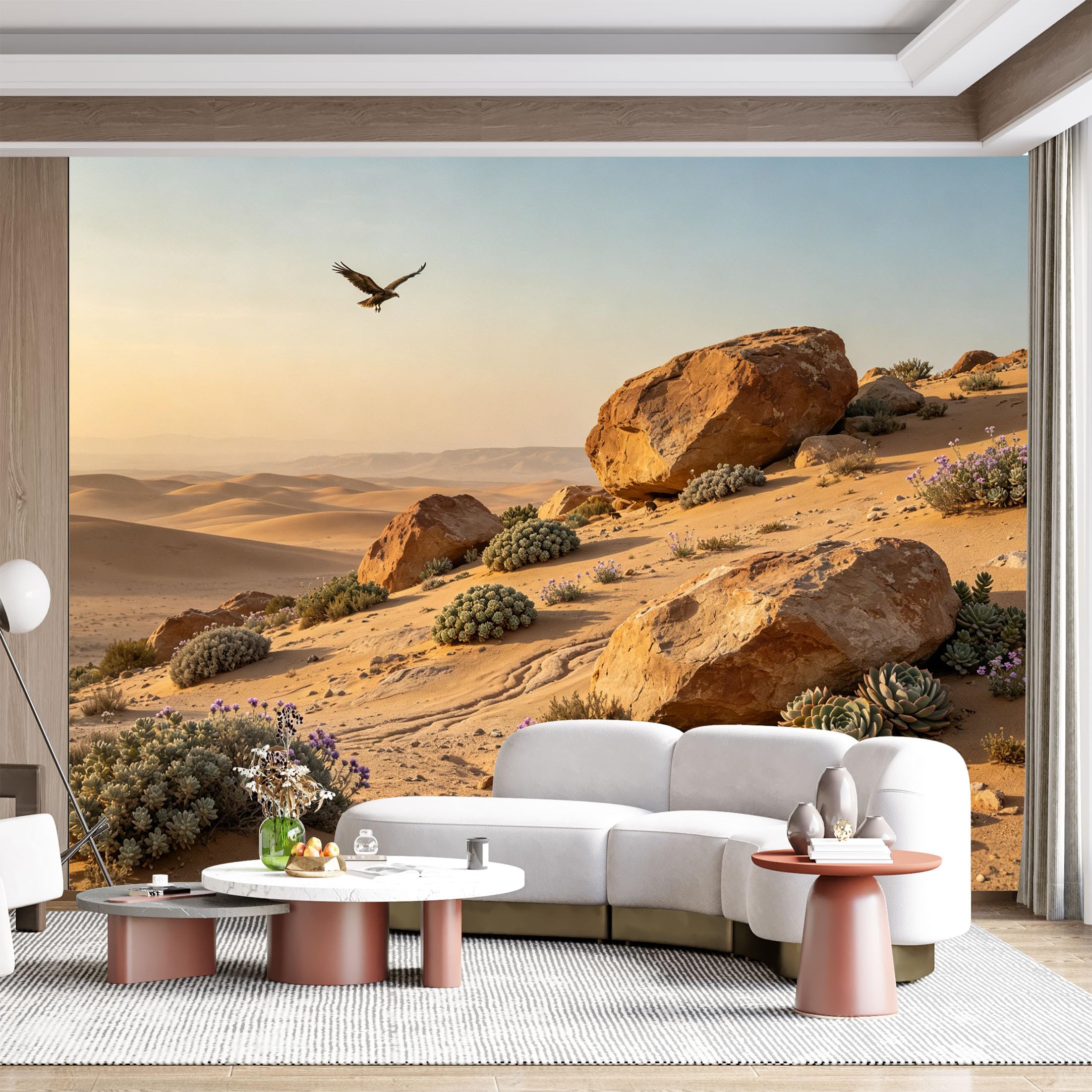 Custom Size Wall Mural Desert Landscape Eagle Flying Succulent Plants Sunset Sky SelfAdhesive Wall Fabric Removable for Home Office Decor