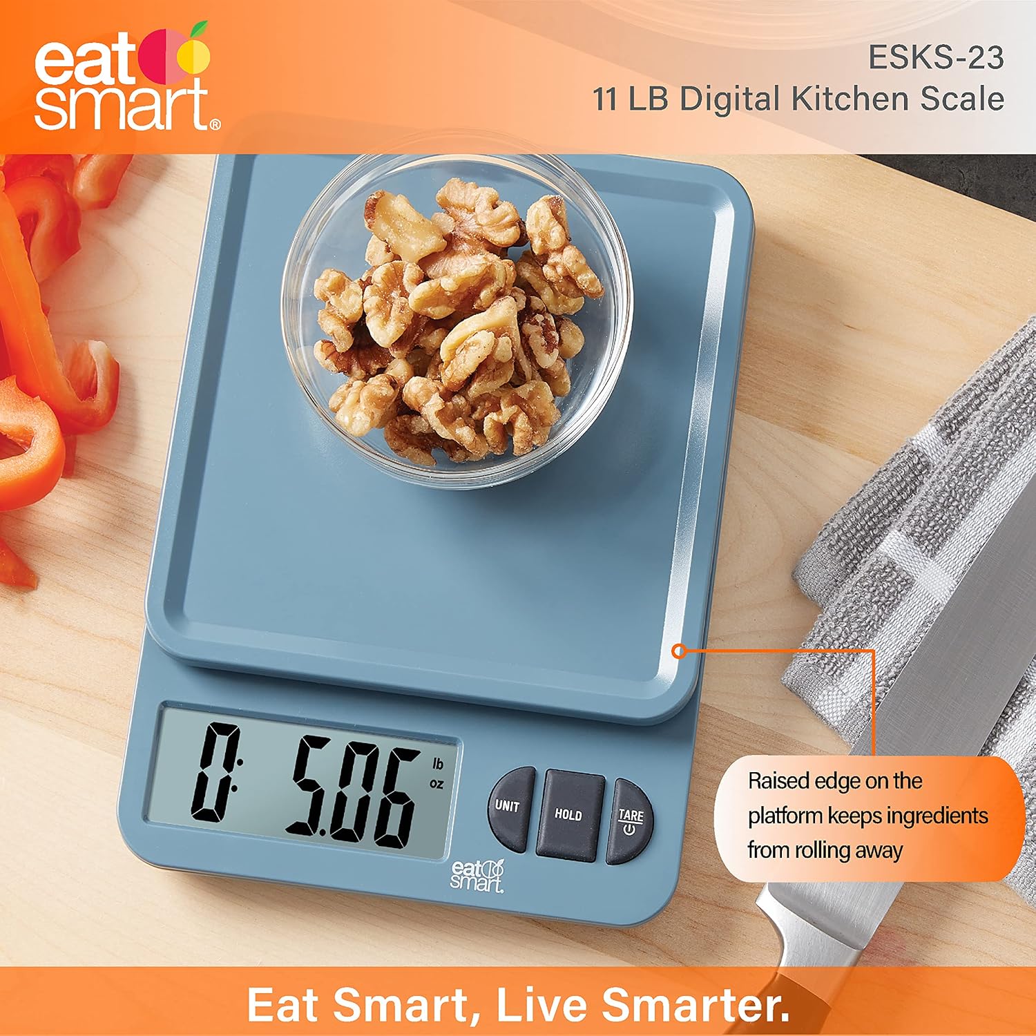 Eat Smart Eat Smart 11lb Food Kitchen Plastic Blue Scale with Tare, Blue