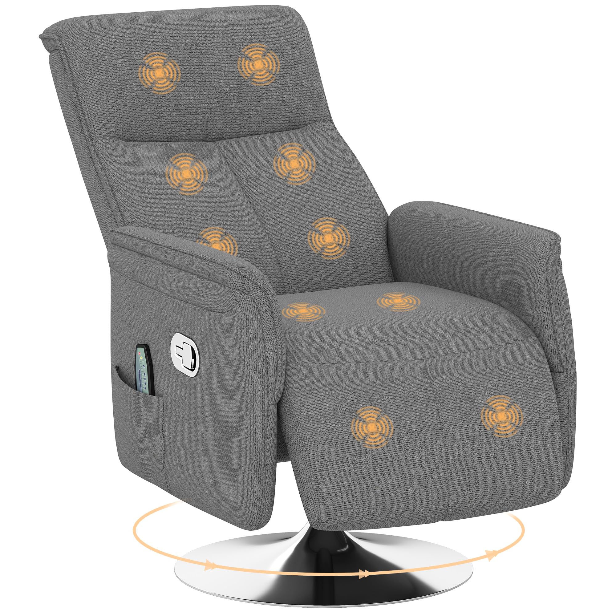 HOMCOM Sillón Relax Reclinable con Reposapiés Sillón de Masaje con 10 Puntos de Masaje Giratorio 360° Mando a Distancia Butaca Reclinable para Salón Oficina Gris
