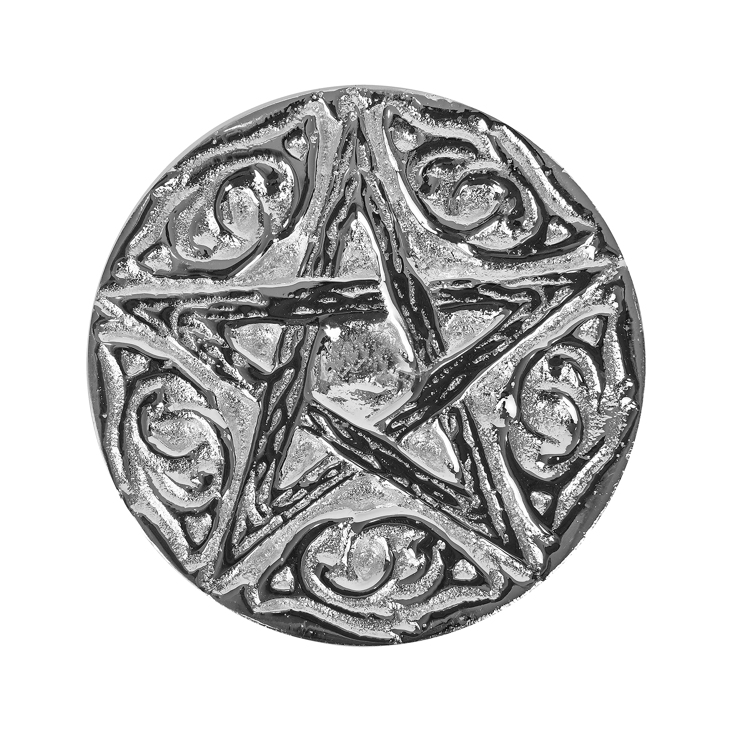 Incense Garden Altar Tile Silver Plated Round - Pack of 2 - (Woodland Pentagram) - 3 Inches