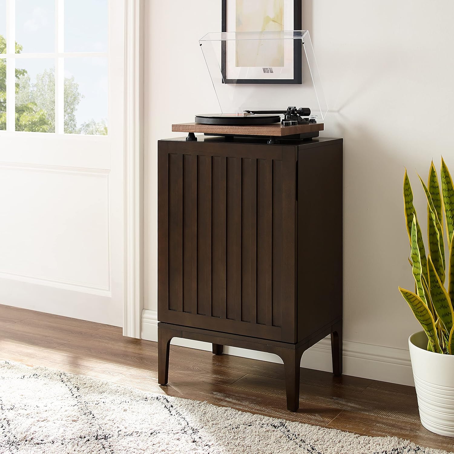 Crosley Furniture Asher Record Player Stand with Storage for Vinyl Records, Dark Brown