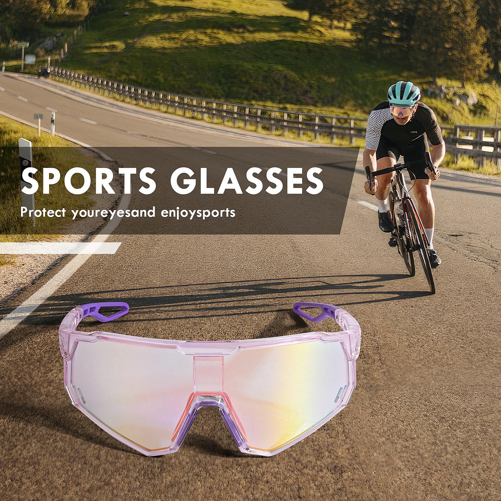 Comius Sharp Schnelle Brille, Fahrradbrille Kinder UV400 Radbrille mit Rundum-Design, leichte Laufsonnenbrille, winddichte Rennradbrille für Outdoor-Sport, Angeln, Autofahren, Unisex-Passform (B)