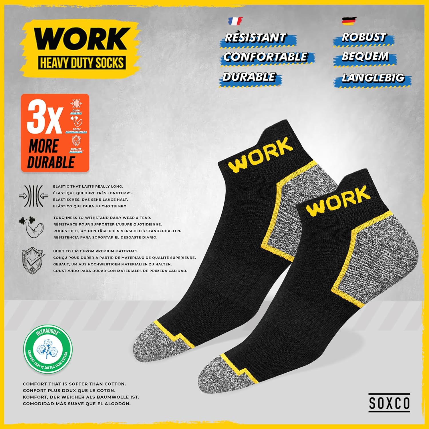 WORK Men's Short Socks Black Ankle Length 10 Pairs - Image 3