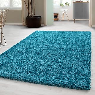 Carpetsale24 Shaggy Hochflor Teppich 100x200 cm Türkis weich flauschig modern einfarbig Für Schlafzimmer oder Flur für Wohnzimmer Schlafzimmer Flur