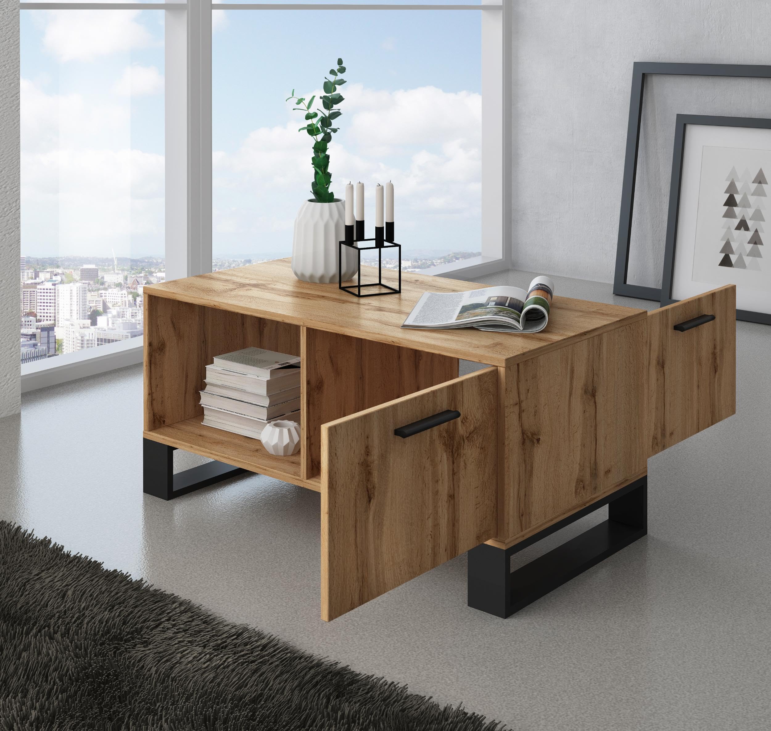 Skraut Home | Ensemble Buffet + Meuble TV + Table Basse pour Salon | Modèle Loft | Ensemble Salle à Manger | Structure Résistante | Montage Facile | Finition Rustique