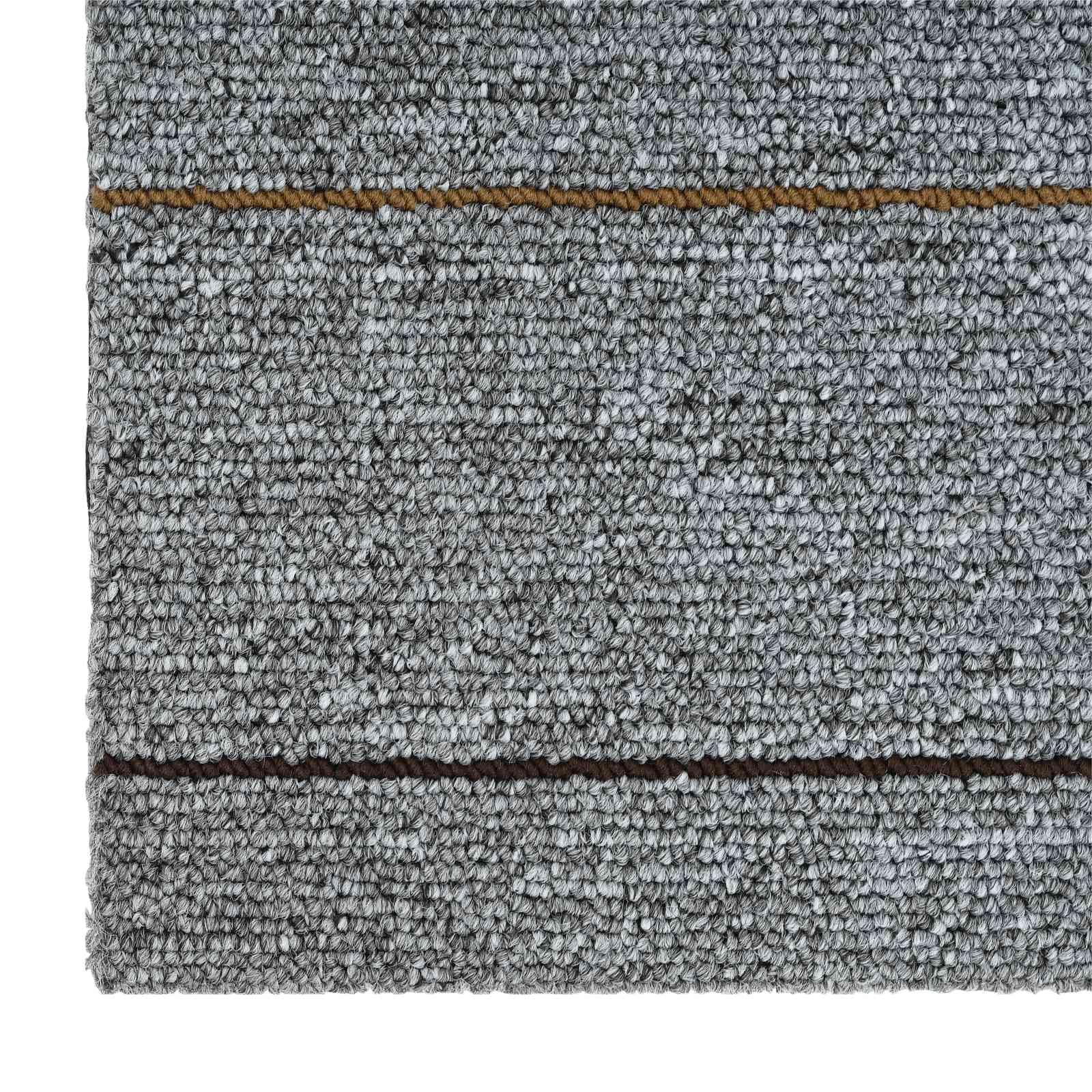 20er Set Teppichfliesen Hellgrau mit Streifen 50x50 cm Moderne Loop-Pile Teppichbodenfliesen selbstliegend für Wohnzimmer und Schlafzimmer Schalldämmende Auslegeware aus PP mit Bitumenrücken