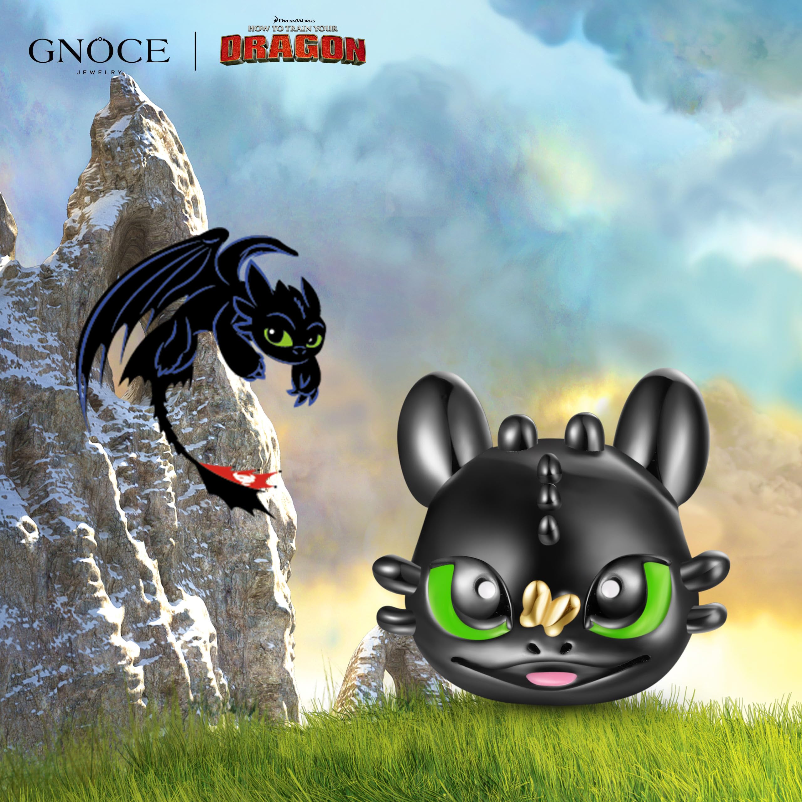 GNOCE How to Train Your Dragon Toothless Schwarz Drachen Charm Anhänger S925 Sterling Silber Charm Perlen für Armband Halskette Schmuck Geschenk für Damen Herren