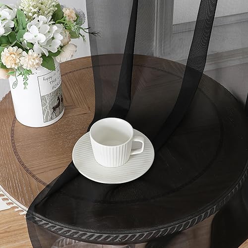 Miniatura 9 de Aiyufeng Cortinas traslúcidas negras de 96 pulgadas de largo para ventanas de sala de estar, cortinas traslúcidas de gasa casuales filtrantes de luz