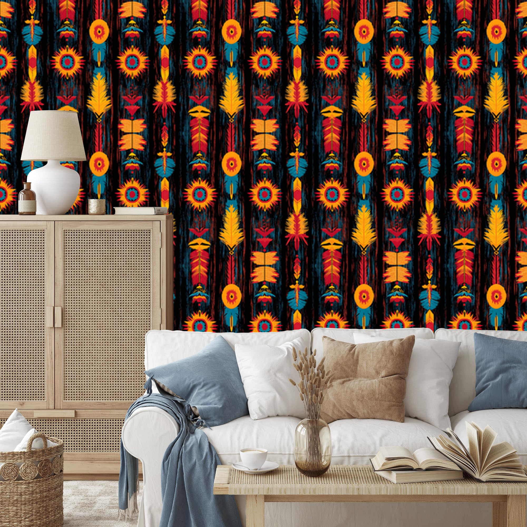 Vliestapete Boho – Schwarz und Bordeauxrot 50 x 1000 cm | Ausdrucksstarke Bildgestaltung; Charaktervoller Raumschmuck; Harmonische Akzentfläche; Kleister im Set
