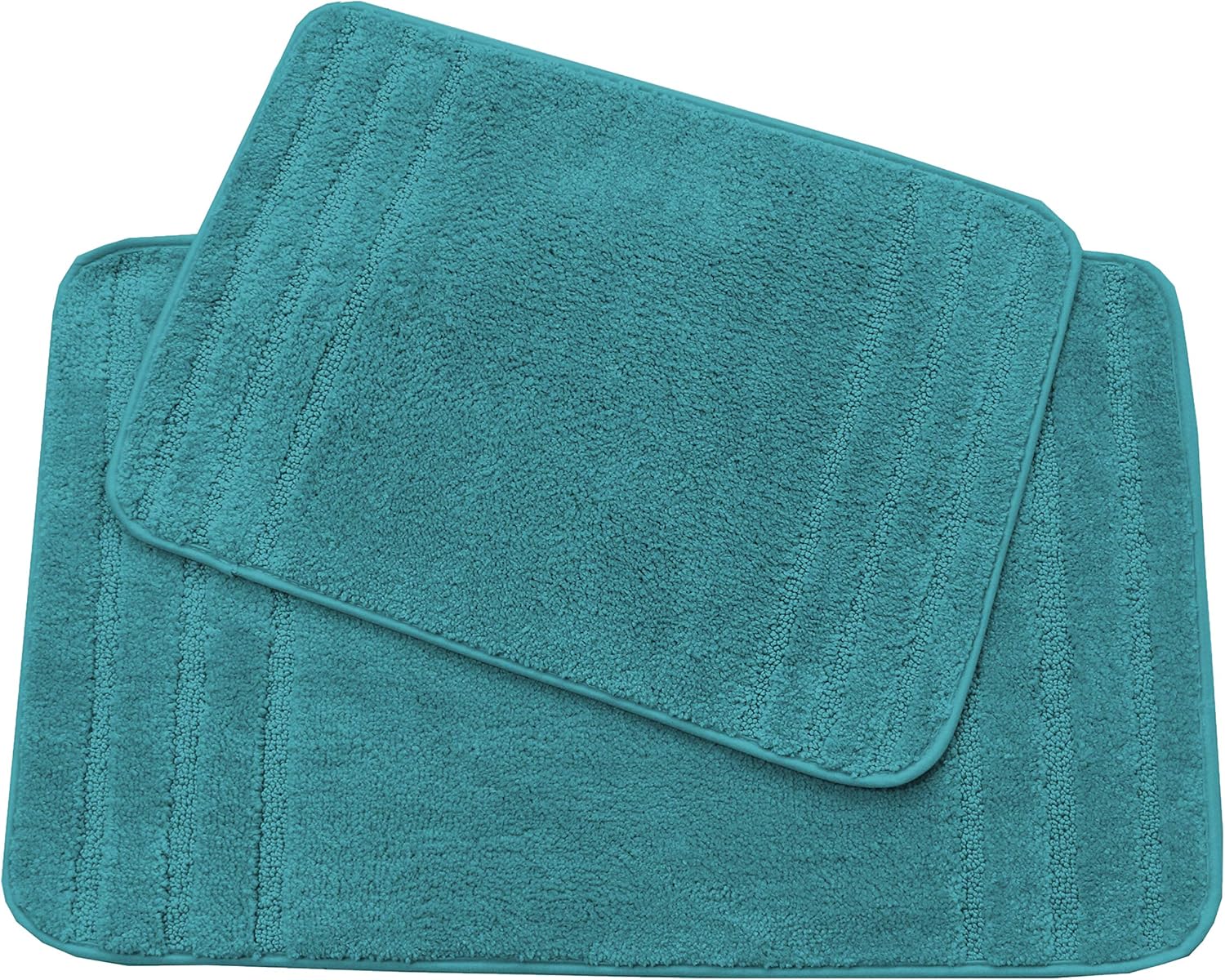 All American Collection Rectangular Non Slip Plush Shaggy Water Absorbent Accent Rug Bathroom Bathtub Microfiber 2 PC Bath Mat Set (Burgundy)