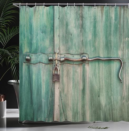 Miniatura 3 de Ambesonne Cortina de ducha industrial, puerta envejecida y cerrada con cerradura de vista de cerca en foto de entrada de estilo retro, juego de