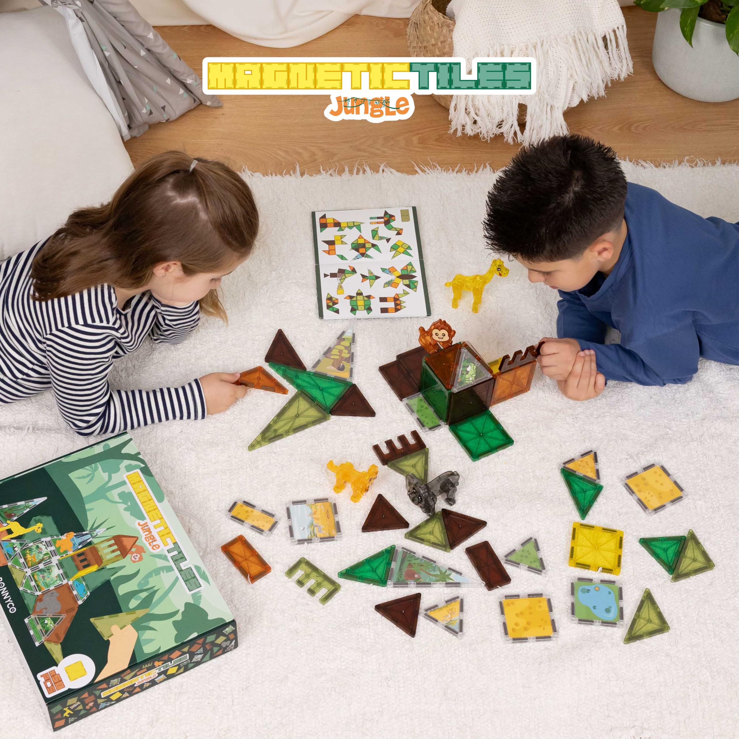 BONNYCO Magnetyczne Klocki dla Dzieci ze Zwierzętami 50 SZT. Zabawki Edukacyjne 2D 3D