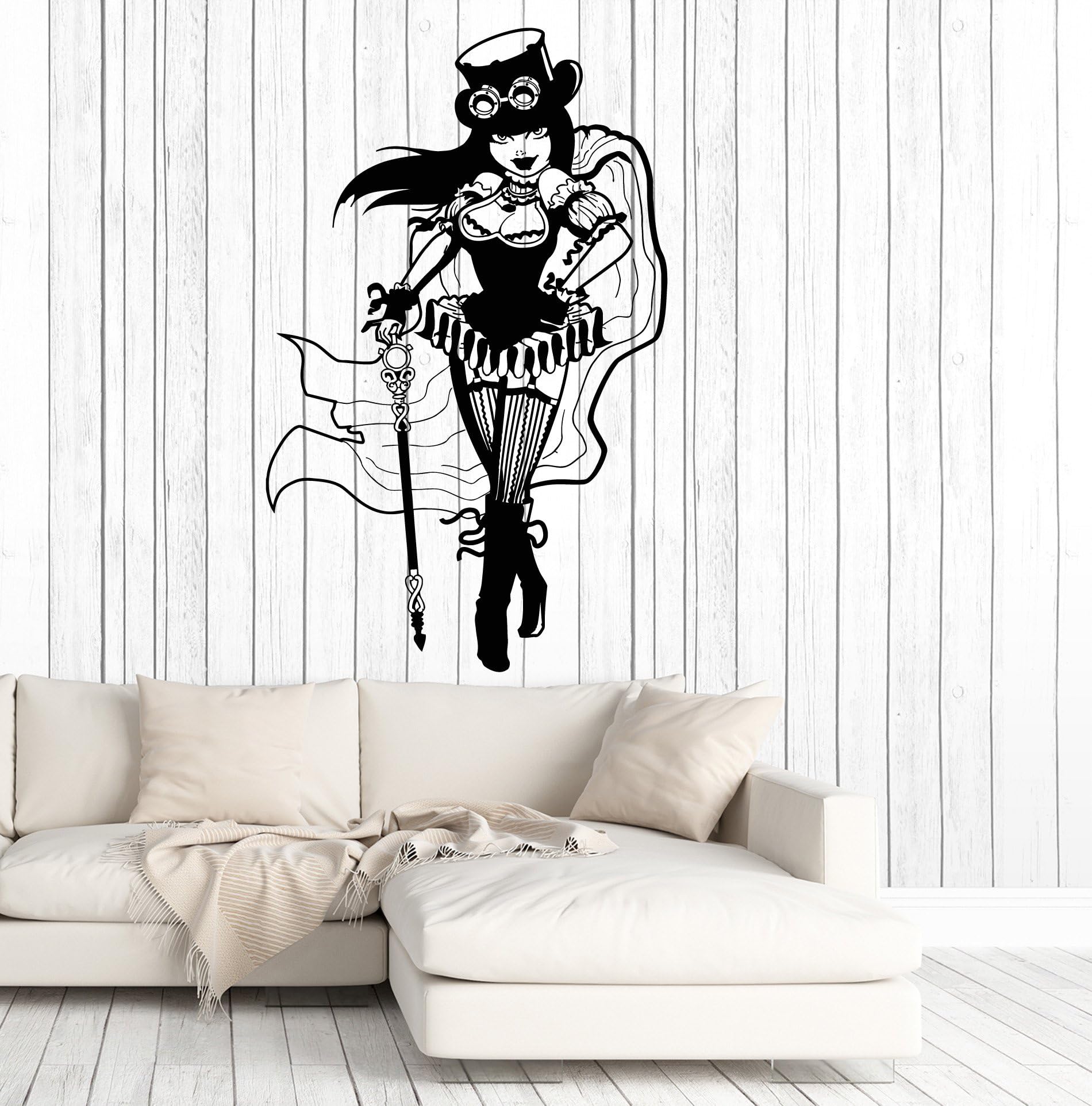 Vinyl Wall Decal Steampunk Girl Woman Fantasy Stickers Murals Large Decor (ig4746) Black