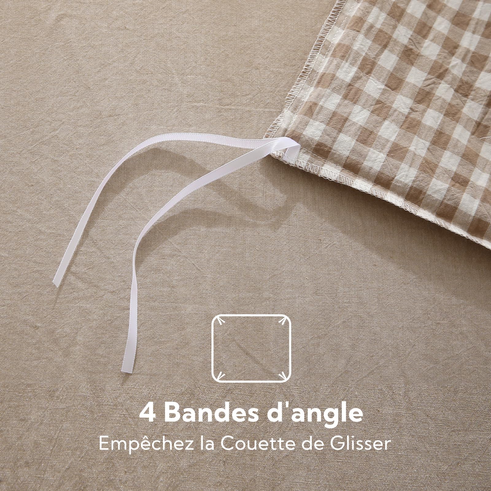 SOULFUL Housse de Couette 220x240 Coton Carreaux - Beige Vichy | Parure de Lit 2 Personnes avec 2 Taies d'oreiller 65x65 cm - 100% Coton Lavé - Certifié Oeko-TEX - Fermeture Éclair