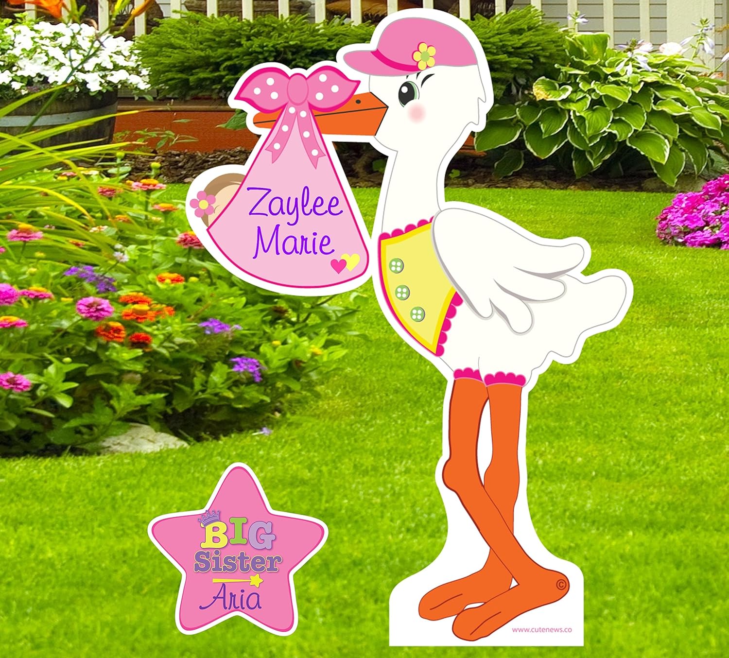 It's a Girl Stork Yard Sign Decoration, Welcome Home New Baby & Big Sister Lawn Announcement, Personalized Birth Arrival & Sibling Star Gift, Custom Newborn Art, Shower Decor, 4 ft tall