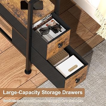 Small Narrow Side Table with Drawers, Skinny End Table for Small Spaces, Slim Nightstand with Storage, sofa bedside Table in Living Room, Bedroom, Study, kitchen and Balcony (Rustic Brown)M-LBZ83B1V1