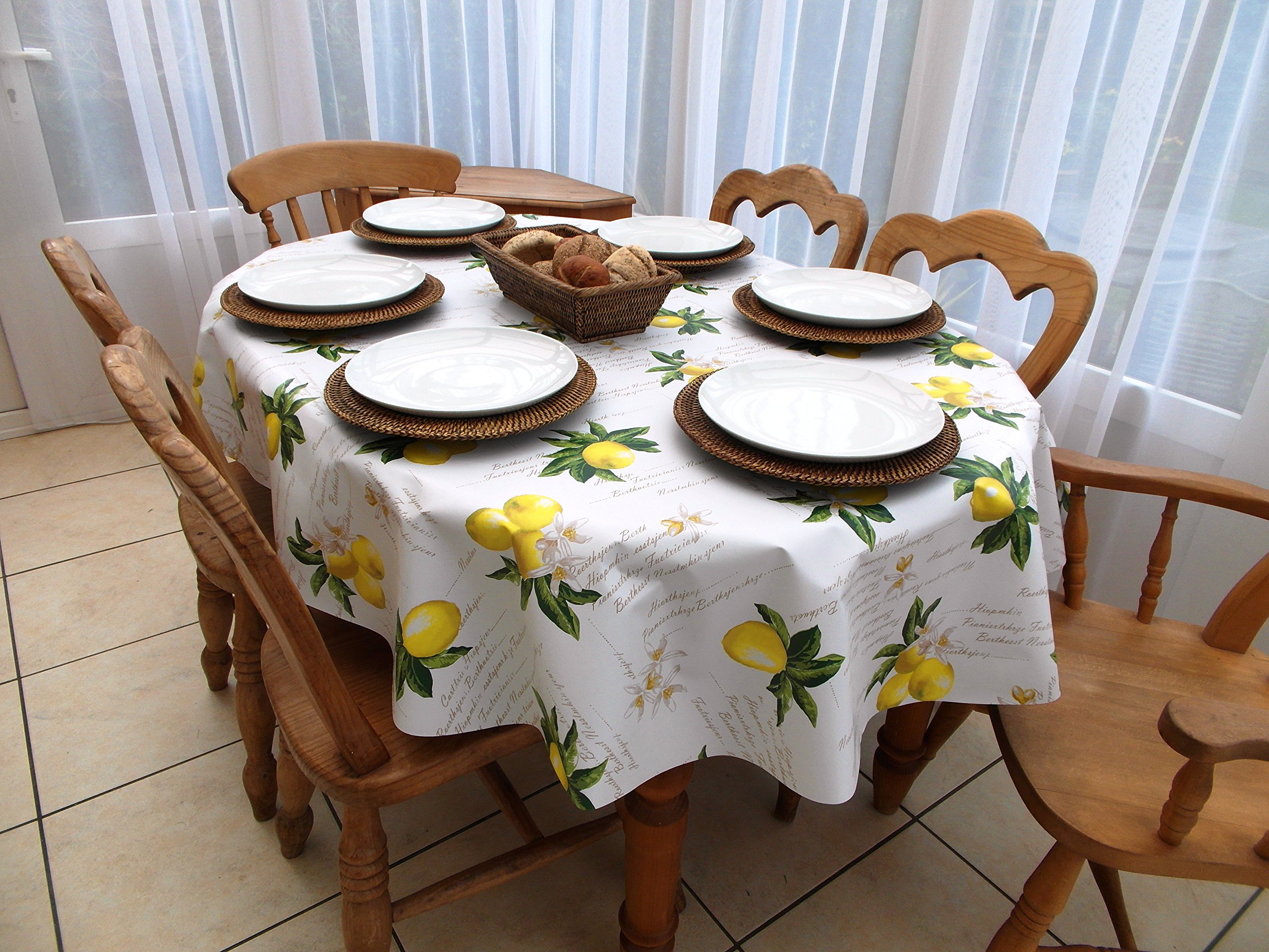 55x78" (1.4x2.0M) OVAL PVC/VINYL TABLECLOTH - LEMONS - 6 SEATER