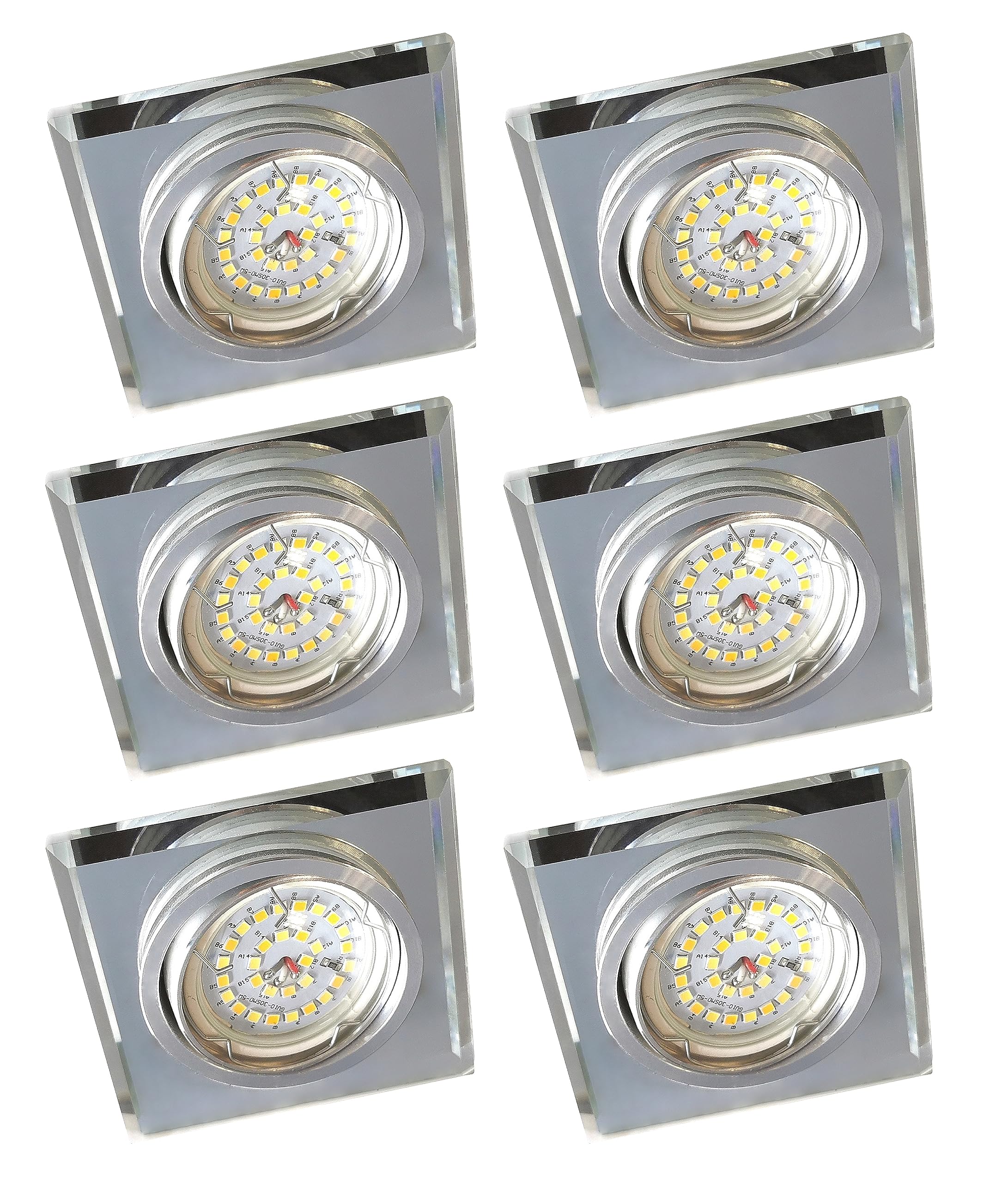 Trango 6er Pack 6729S-06M36K Einbaustrahler aus Glas handgschliffen inkl. 6x Farbtemperatur steuerbar LED Modul 3000K/4000K/6000K LED Modul nur 3cm Einbautiefe Bad Dusche