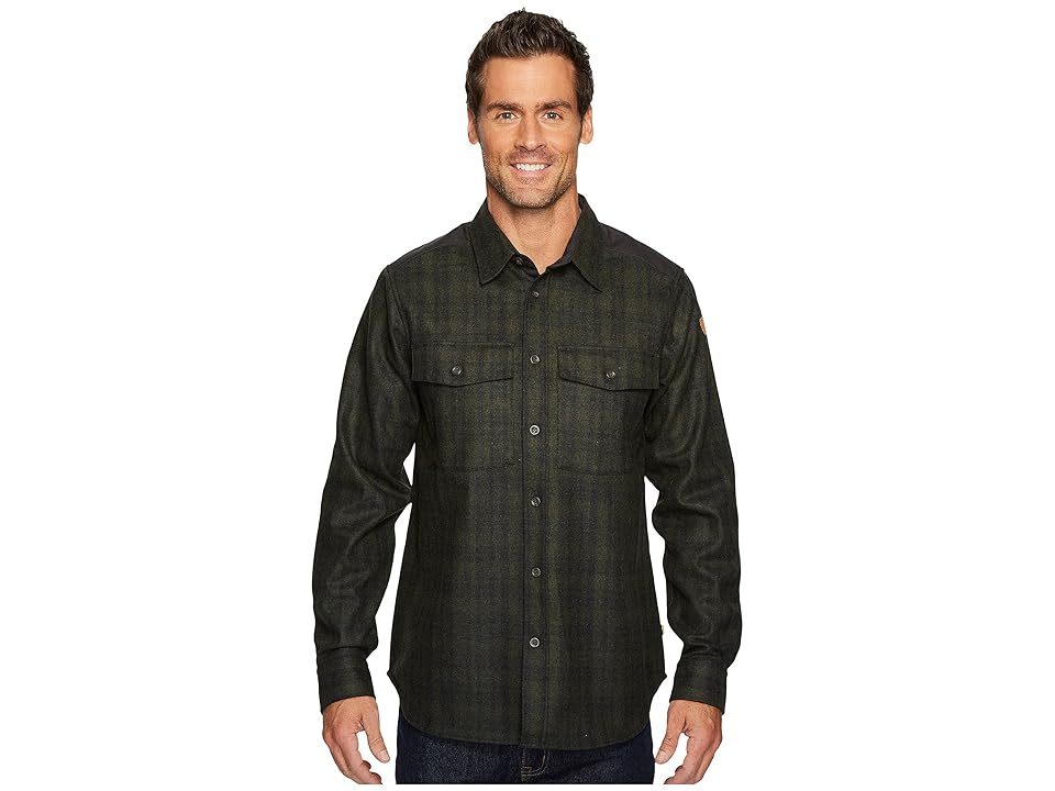 

Fjallraven Ovik Re-Wool Shirt (Dark Grey/Olive) Men's Long Sleeve Button Up