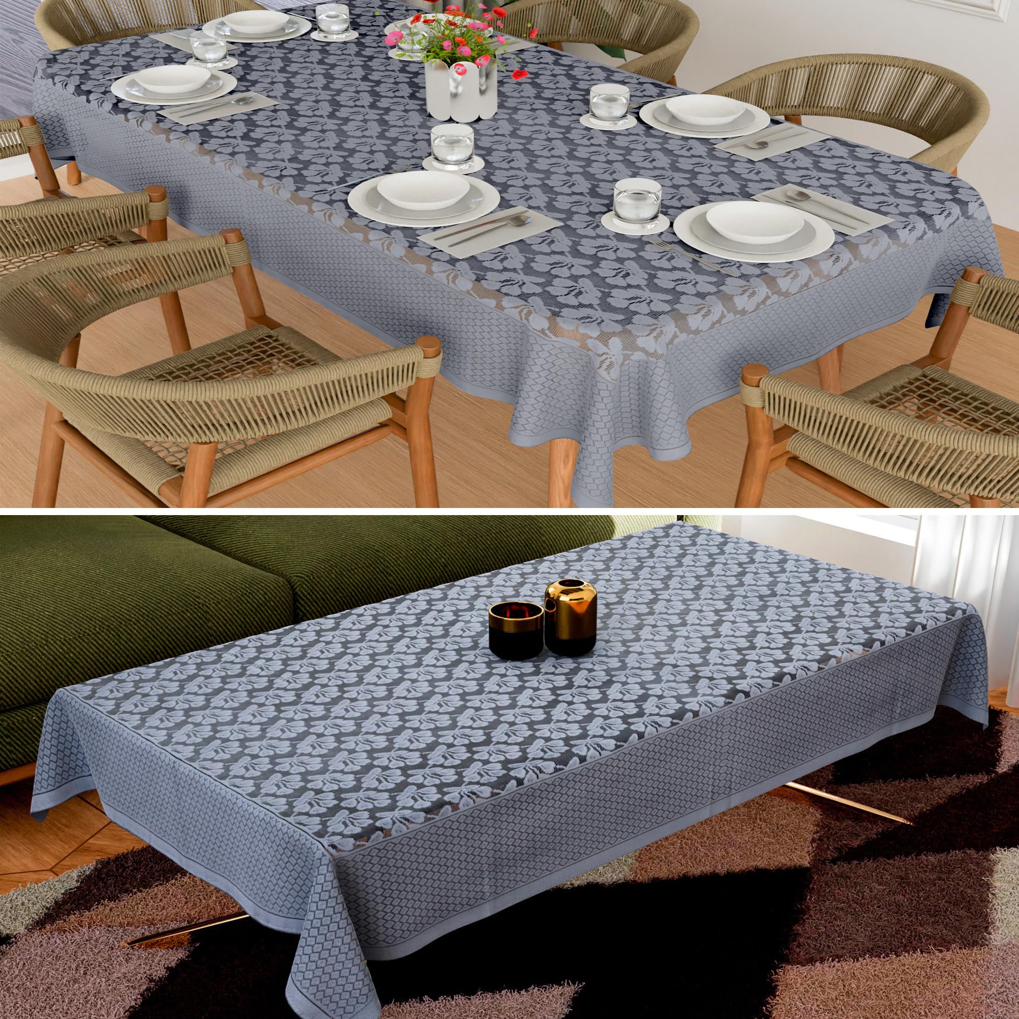 Kuber Industries Center & Dining Table Cover Set | Net Center & Dining Table Cover Combo Set | Table Protector Cover for Dining & Center Table | Plain Leonardo Flower Print | Grey (B0D14RKDT9) Amazon Price History, Amazon Price Tracker