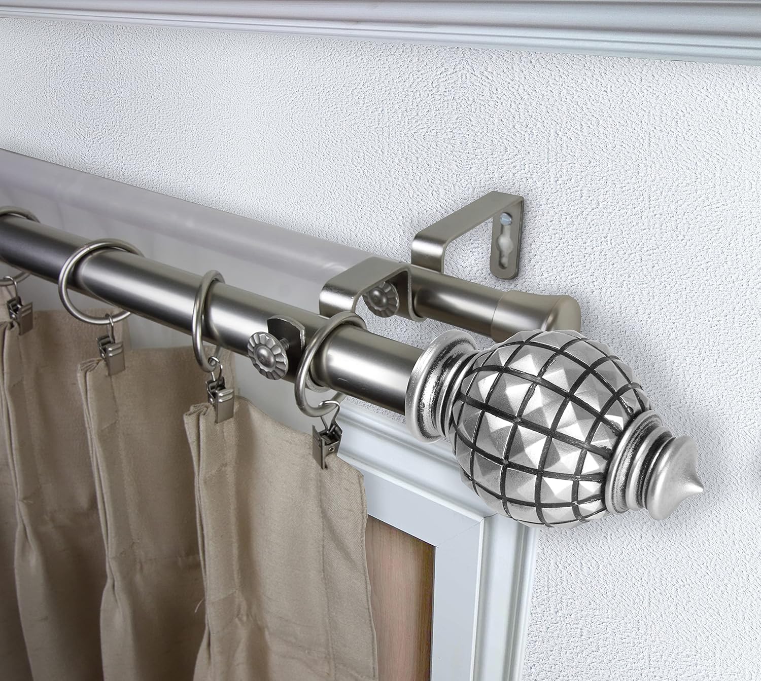 Rod Desyne 1" Eli Double Curtain Rod 28-48 inch - Satin Nickel