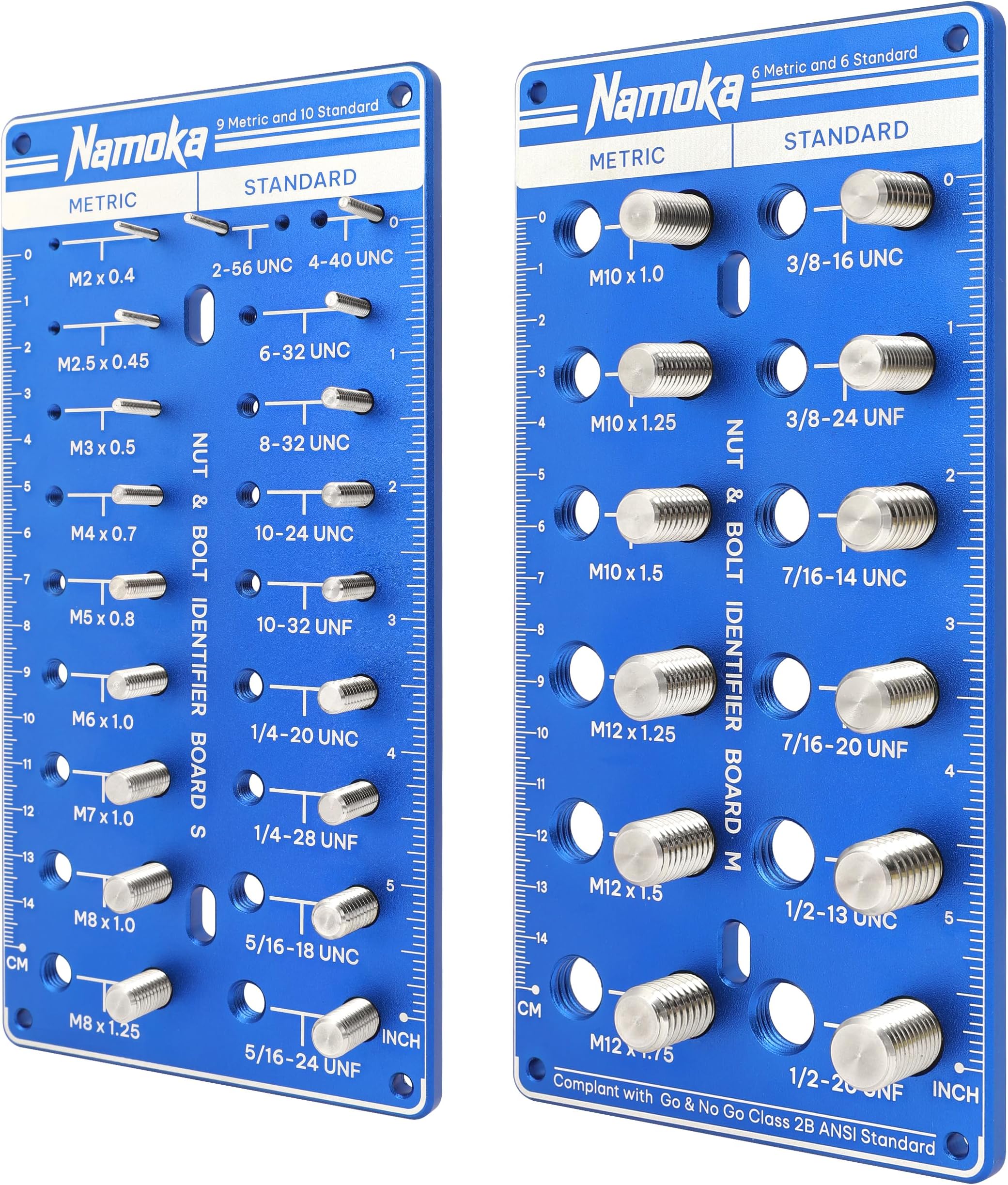 NAMOKA Nut and Bolt Thread Checker, Bolt Identifier Board, Thread Checker Standard and Metric, Bolt Thread Gauge with Inch and Centimeter Ruler 6061 Aluminum Alloy Screw Gauge