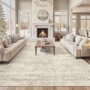 Soalmost 10x14 Area Rug for Living Room, Non-Slip, Machine Washable, Vintage Design, Beige