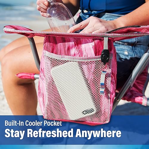 Miniatura 4 de Kijaro Silla de playa portátil para adultos, silla plegable de playa con estampado de viaje, silla de playa plegable con marco de acero, silla de