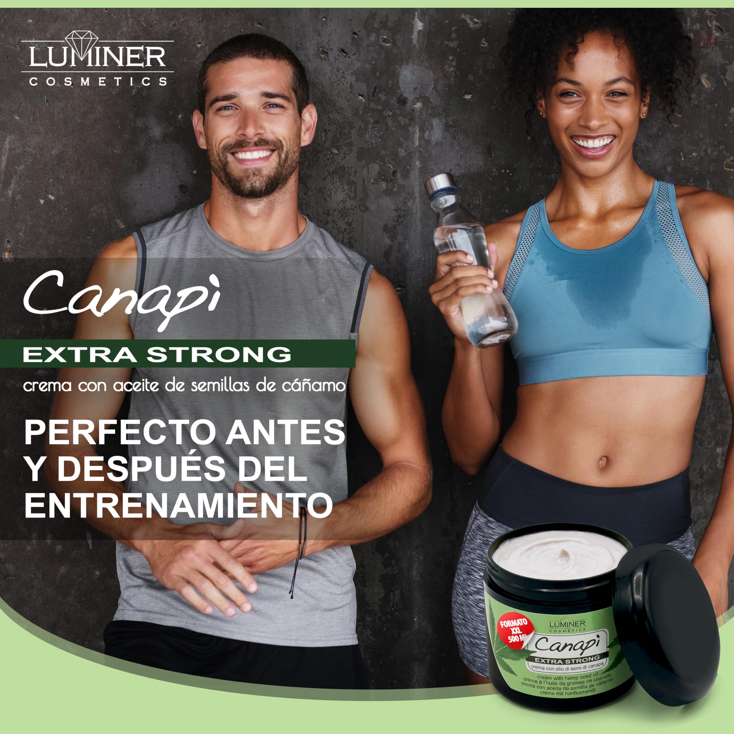 Luminer Crema de aceite de semillas de Cáñamo 500 ml – Gel de masaje con aceite de semillas de cáñamo, árnica y harpagofito – Rápida absorción