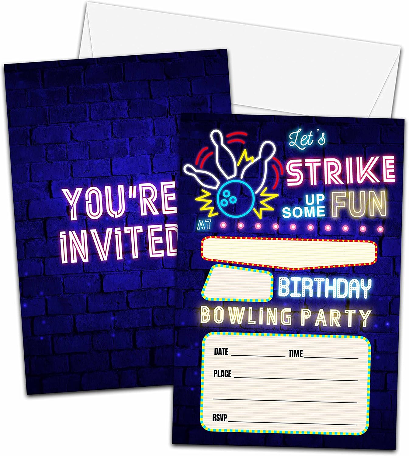 Bowling Birthday Party Invitations Cards, Kids Let's