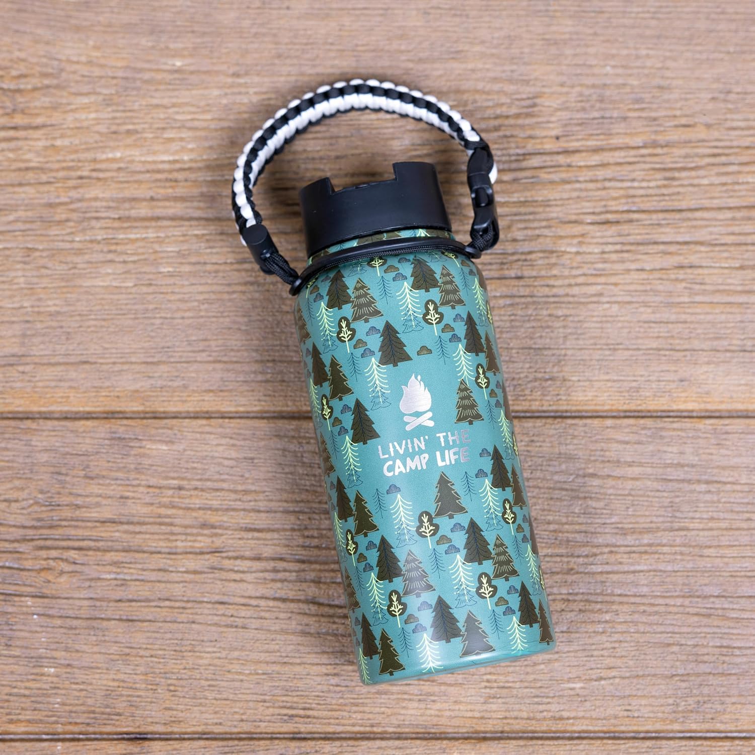 Pavilion Gift Company - Livin' The Camp Life - 32oz Stainless Steel Travel Water Bottle Coffee Thermal With Survival Rope Handle - Tent Cabin Hiking Camp Lover Gift Present - 12 Hrs Cold & 6 Hrs Hot image 5