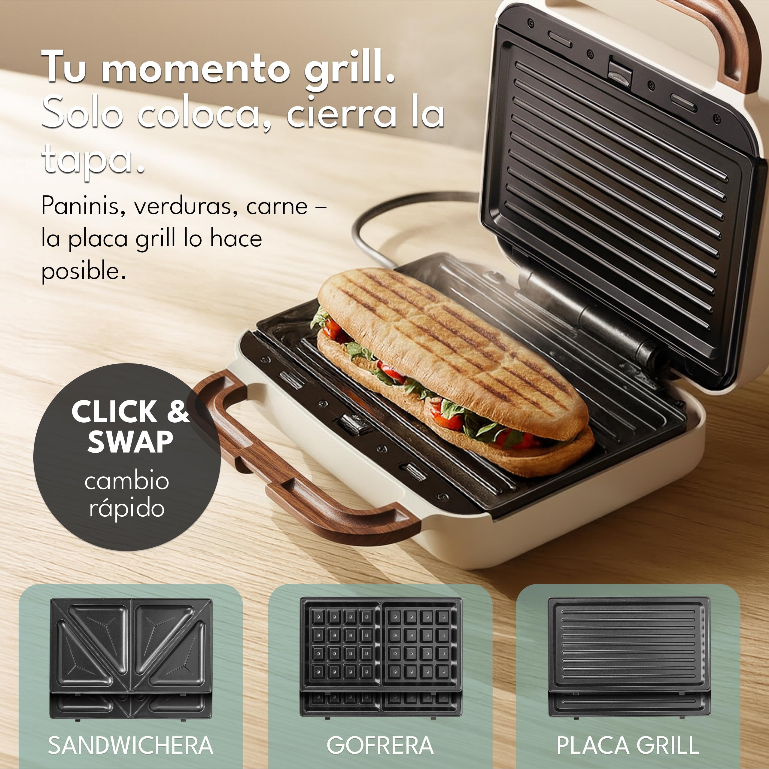 LEBENLANG Sandwichera 3 en 1-750W Incl. 3 insertos para Parrilla, Sándwich & Gofres I Sandwich toaster Sandwicheras Sanduicheira 3 em 1 Plancha Sanwichera 2 Sandwich Tostadeira Sanducheras Sandwich