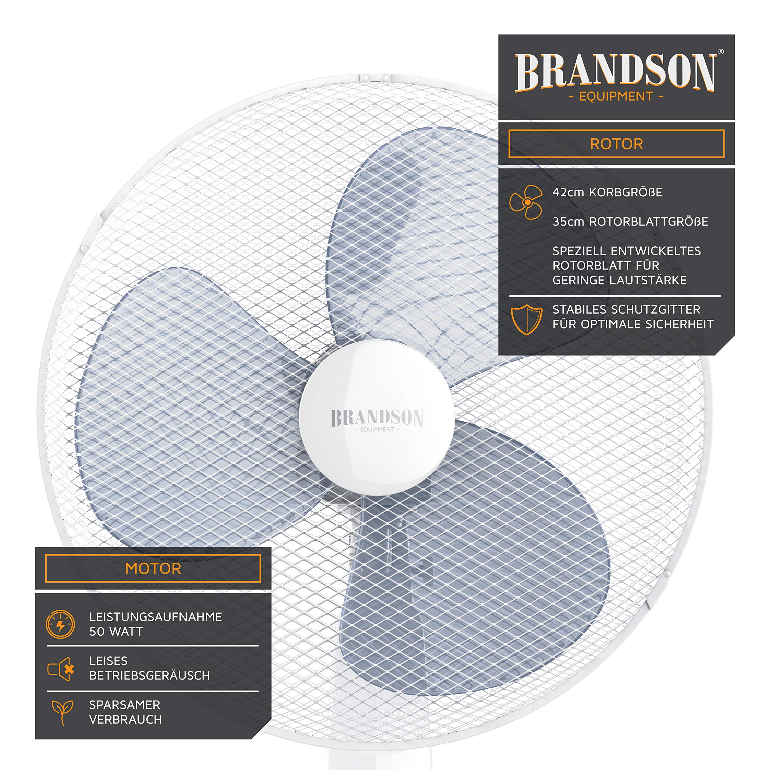Brandson - Standventilator mit Fernbedienung - Standlüfter leise - Ventilator höhenverstellbar - mobiler Lüfter - Neigungswinkel verstellbar - 3 verschiedene Geschwindigkeitsstufen