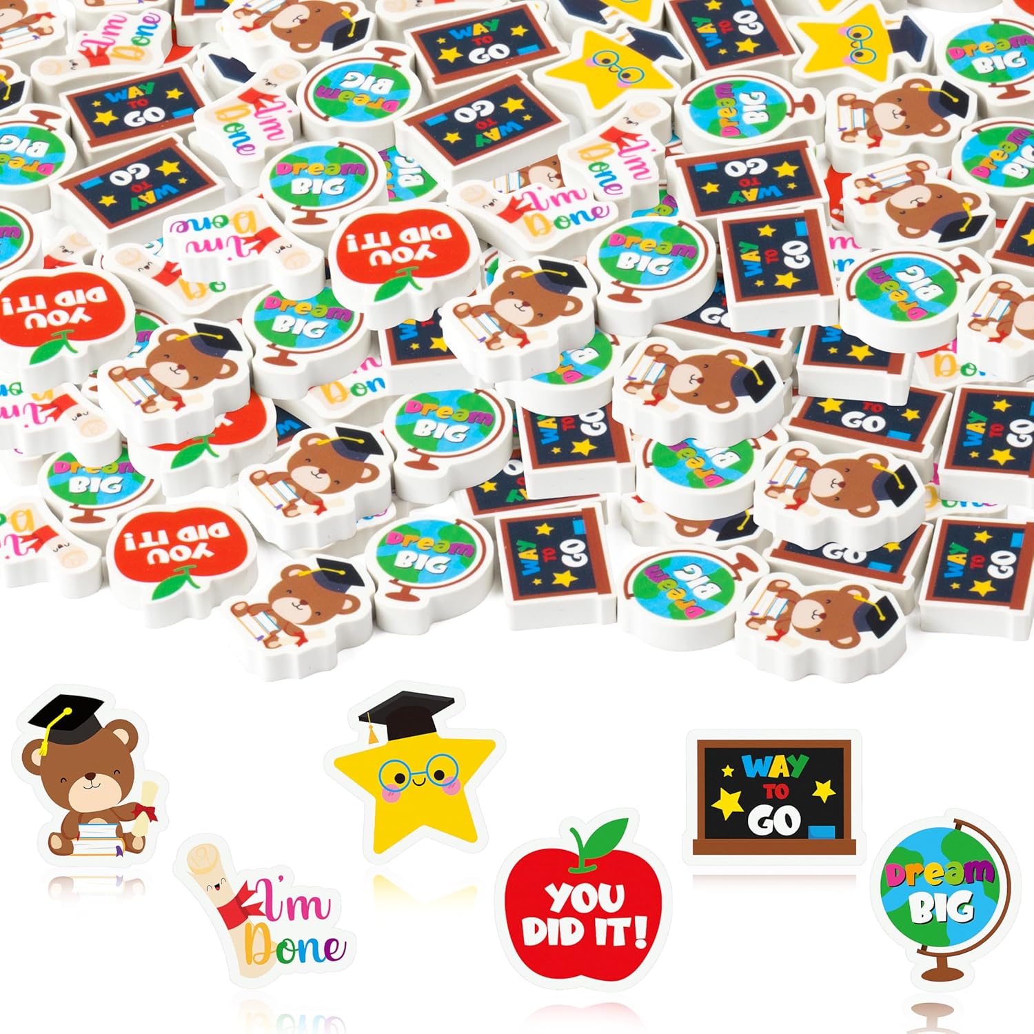 Yopyame 120PCS Kindergarten Graduation Mini Erasers Assorted Novelty Tiny Pencil Erasers for Kids Bulk Puzzle Eraser Desk Pet School Classroom Prize Student Homework Reward Gift Filling Party Favor