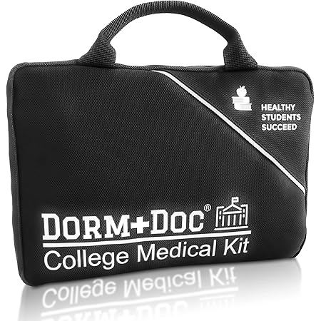 DormDoc 175 Piece Emergency First Aid Kit for College Students - Dorm Room Medical Kit with OTC Medicines and Bandages - Health Kit in Compact Zipper Case for School, Sports, Vehicle and Travel