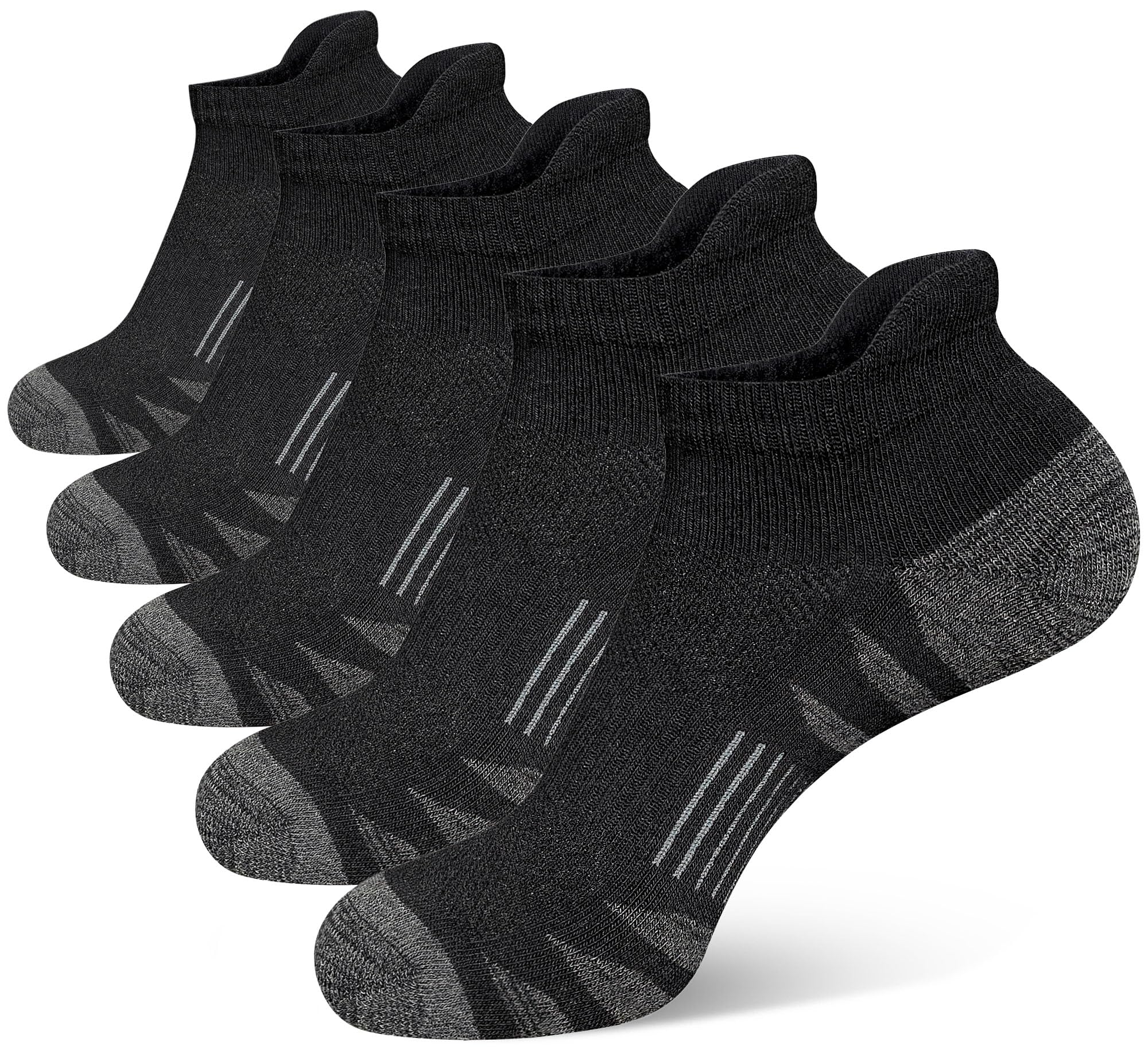 Heyoboy Sportliche gepolsterte Baumwollsocken für Herren, Anti-Blasen, feuchtigkeitsableitend, atmungsaktiv, Laufsocken, 5 Paar