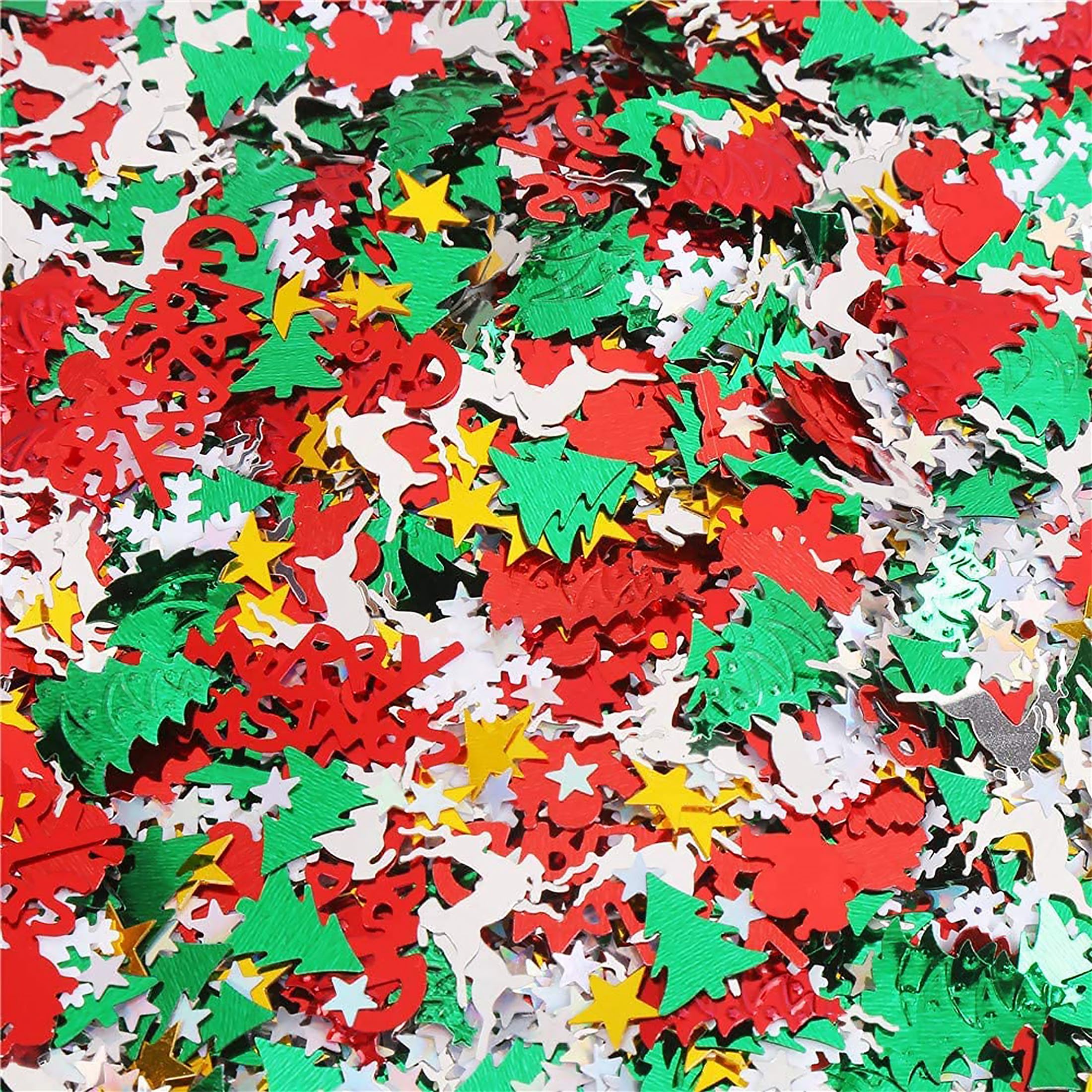 200 Stück Weihnachts-Konfetti Set – Glitzernd In Rot, Grün, Silber Mit Schneeflocken & Geschenken