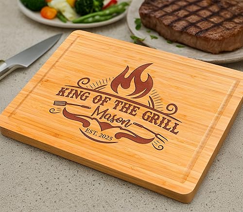Miniatura 3 de Personalized Cutting Boards, Custom King of the Grill Cutting Board for Men, Dad, Grandpa, Son, Unique Barbeque Grilling Gift Idea for Christmas,