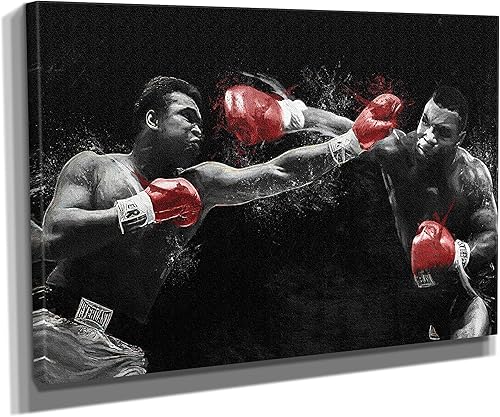 FENIN Póster de Mike Tyson vs Muhammad Ali, pintura de boxeo, hechos a mano, lienzo, arte de pared, decoración de regalo de cueva para el hogar (18