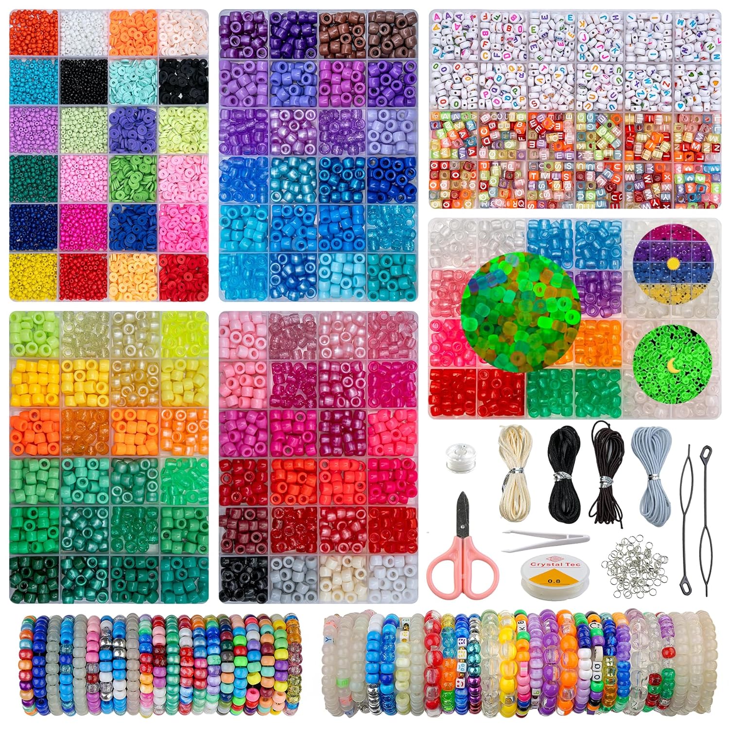 HardyGuo 6 box pony beads kit kandi 6x8mm Kandi Beads for Friendship Jewelry Bracelet Making Kit withLetter beads DIY Crafts Gifts