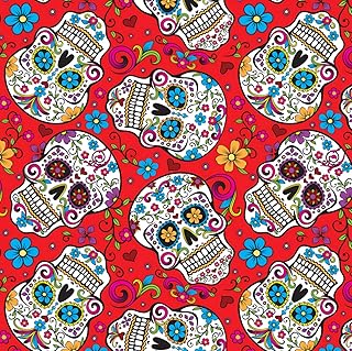 David Textiles Folkloric Skulls in Red Premium Quality 100% Cotton Sold by The Yard.