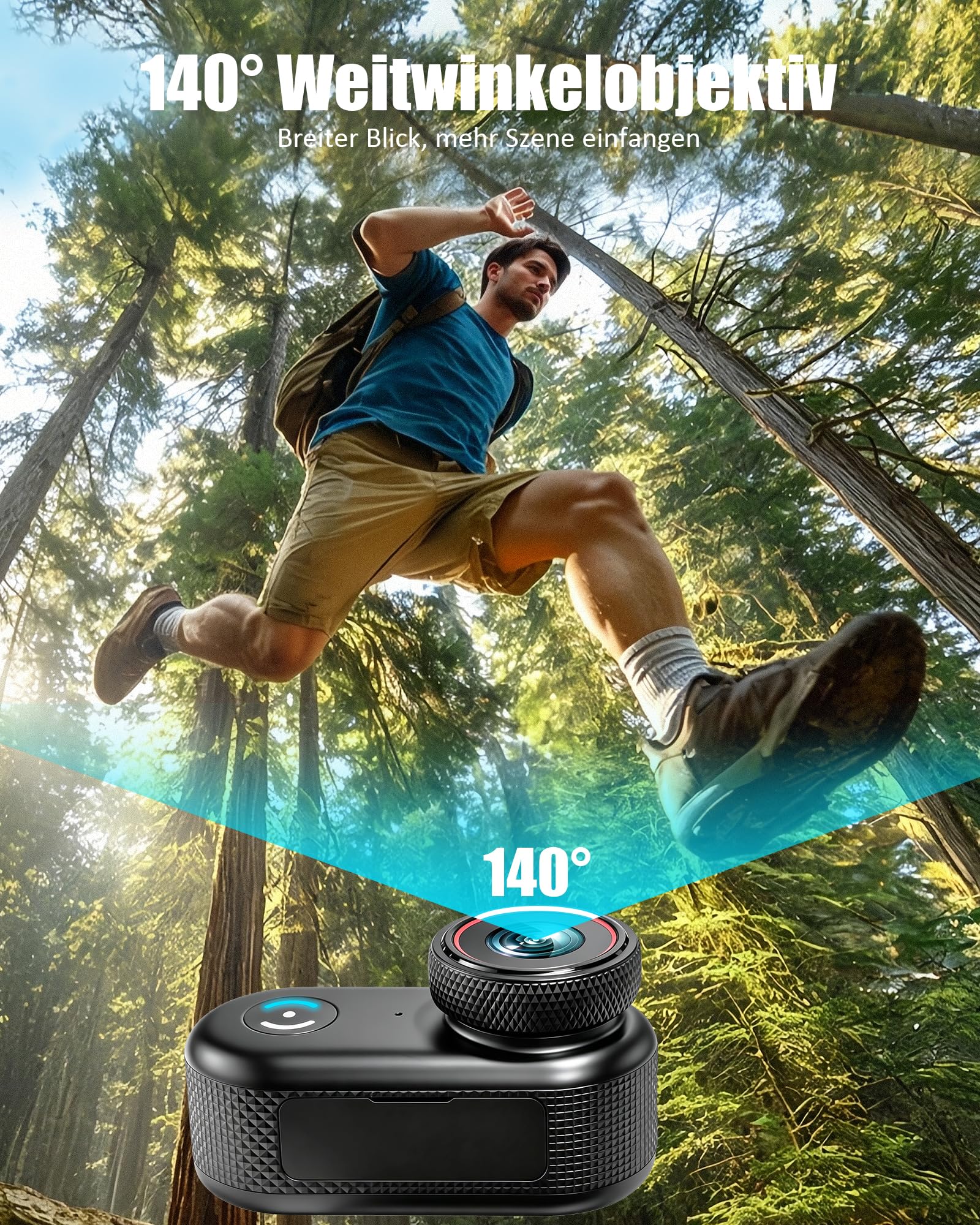 Mini Action Cam 4K, 1,47 Zoll Display Vlog Kamera mit WLAN | BodyCam Körperkamera, 140° Weitwinkel Motorrad Kamera, Helmkamera, Magnetische Vlogging Kamera für Radfahren, Haustiere