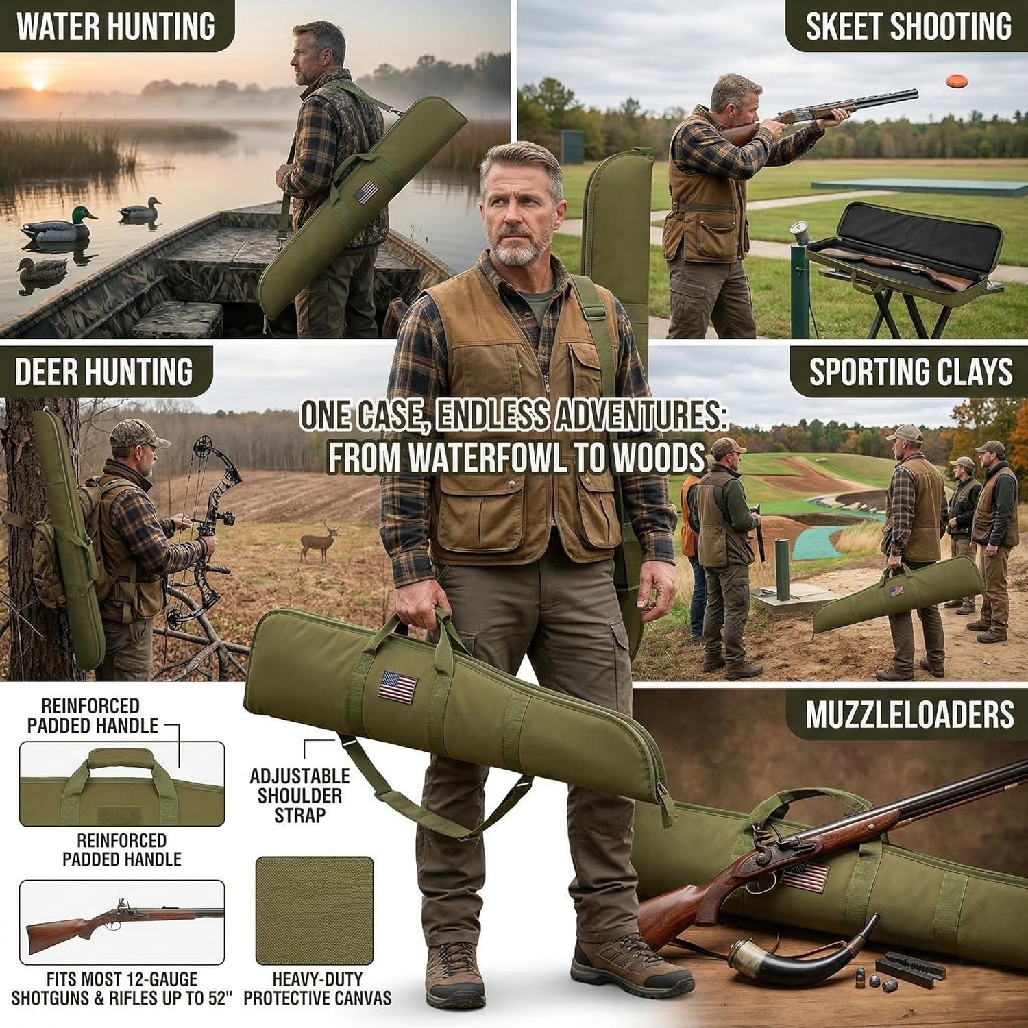 52" Rifle Shotgun Case with 2" Ultra-Thick Padding, Soft Rifle Case with 2-Point Rifle Sling, Water-Resistant and Adjustable Shoulder Strap Long Gun Bag for Hunting Range Shooting