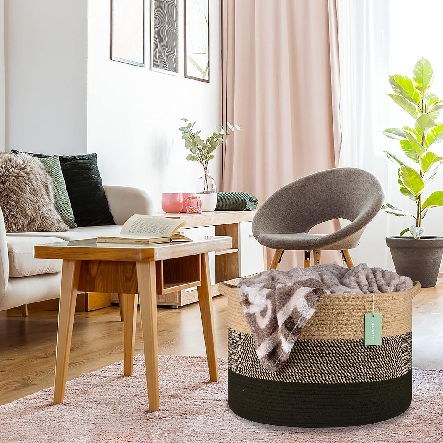 2 Pack Extra Large Blanket Basket 87L, Laundry Hamper, Baby Nursery Hamper, Large Laundry Basket For Girls Boys, Cotton Rope Basket, Clothes Basket Laundry, 22”x 14”